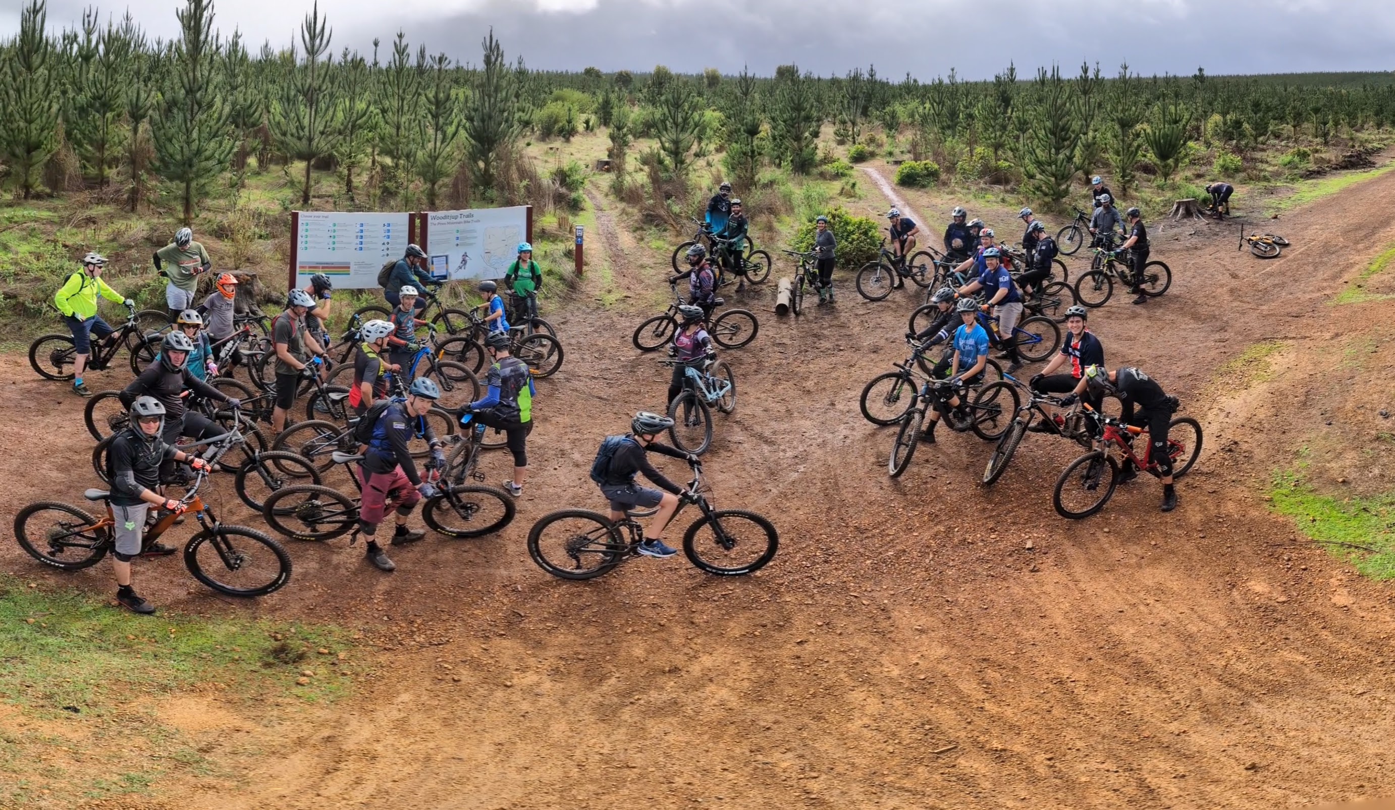 Mountain bike community riding together